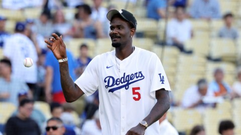 Three new Lakers throw out first pitch at Saturday’s Dodgers game