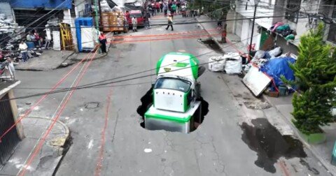 Soda truck falls into Mexico City sinkhole, World News