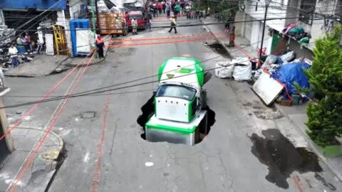 Soda truck falls into Mexico City sinkhole, World News