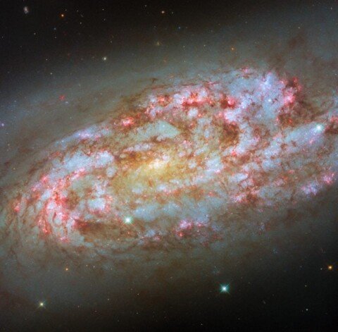 Hubble Captures a Stormy Spiral Galaxy in Starburst Overdrive