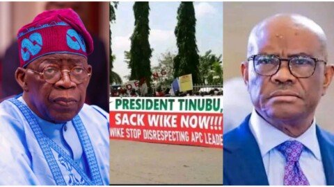 Tinubu asked to sack FCT Minister Wike as APC leaders, groups protest in Abuja