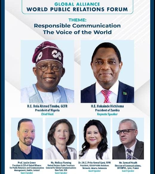 Tinubu Named Chief Host, Zambia’s Hichilema to Deliver Keynote at World Public Relations Forum in Abuja
